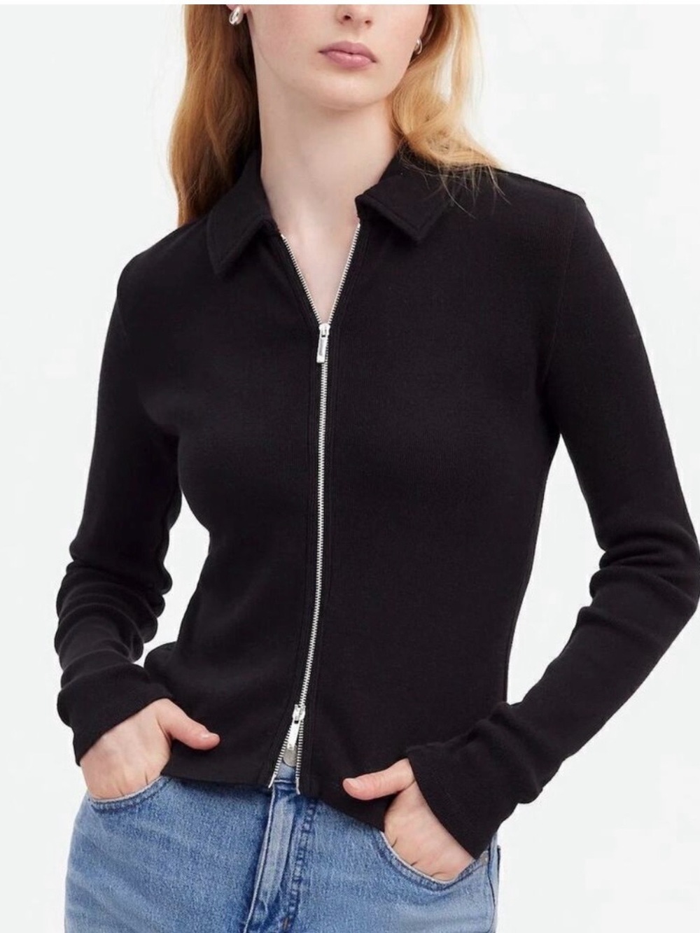 Madewell Ribbed Zip-Front Tee Shirt Jacket in True Black Medium